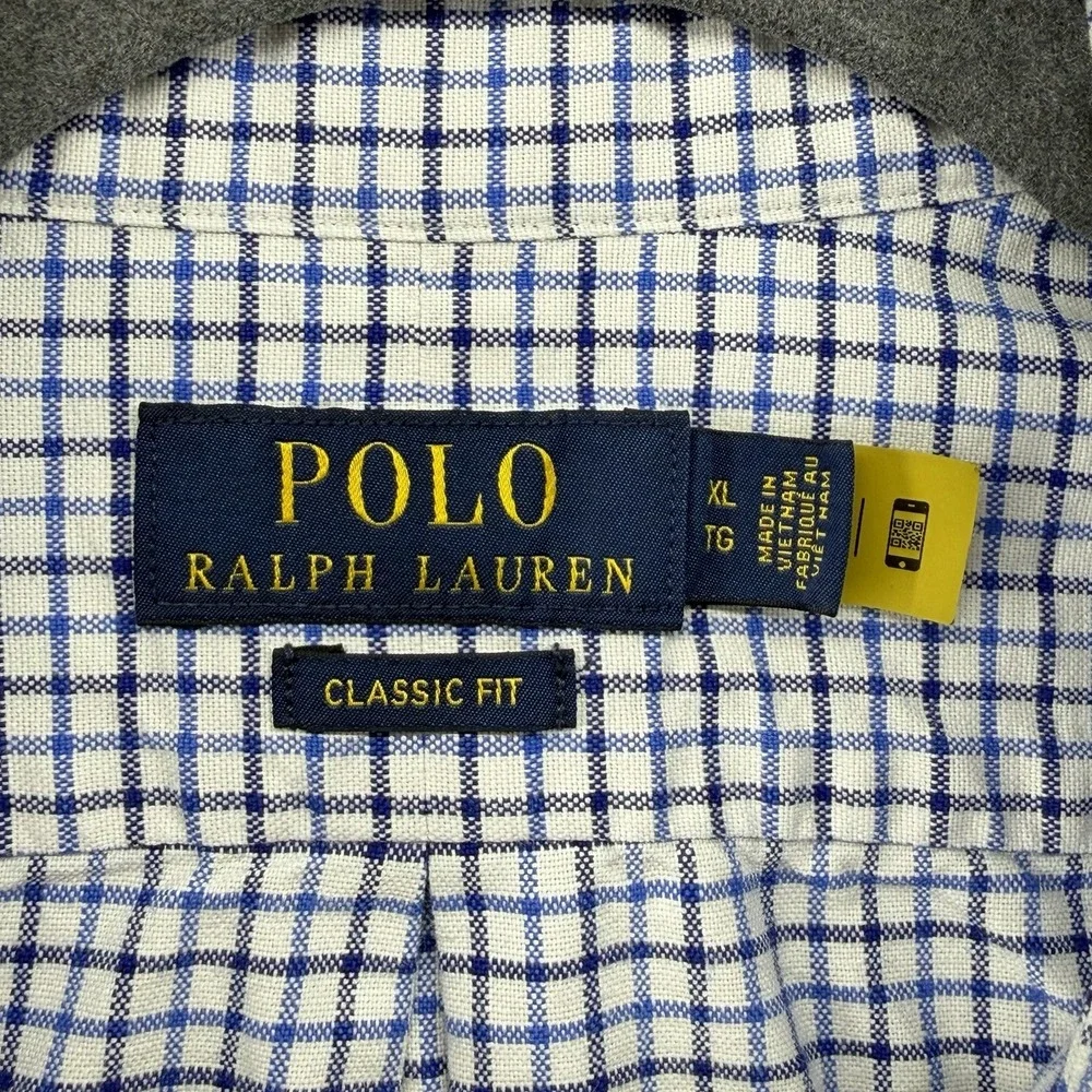 Polo Ralph Lauren Classic Fit Shirt Men Size XL Blue Check Button Up Flesh Pony